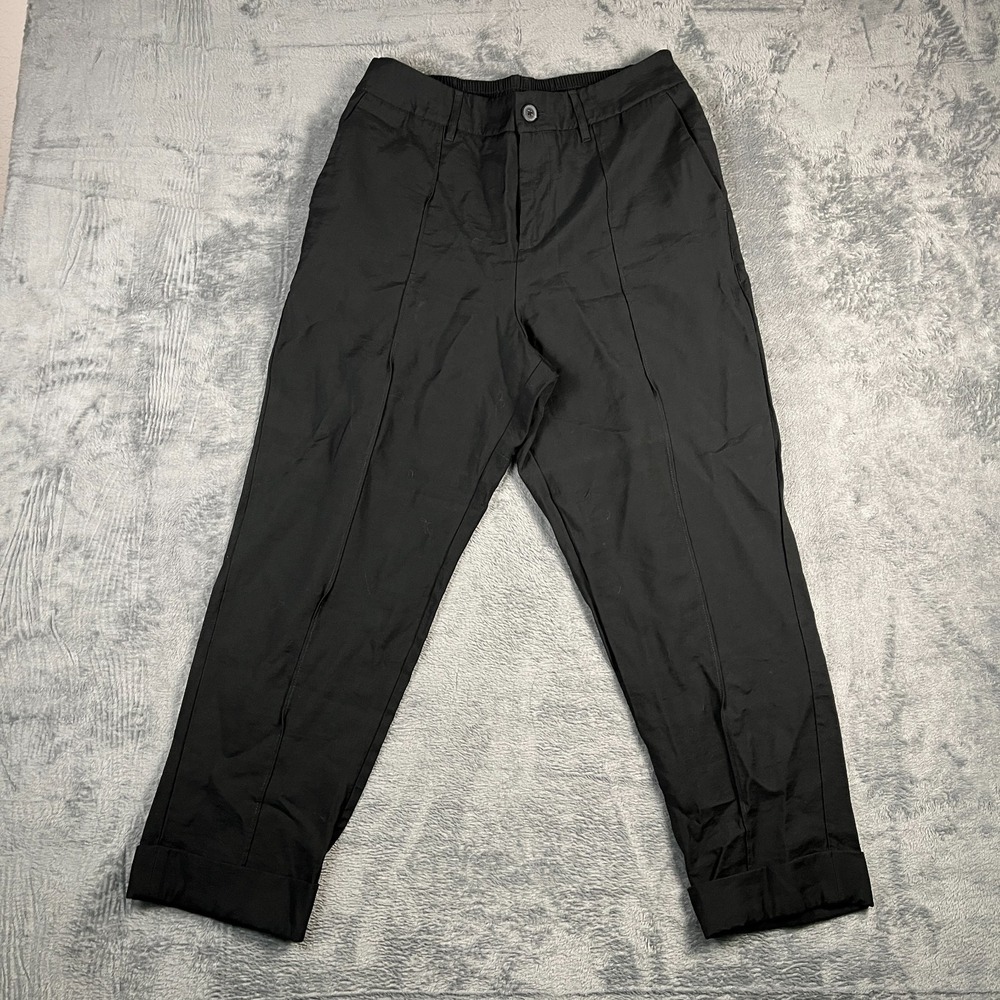 A New Day Ankle Pants Womens 12 Black Pintuck Tapered Leg Cropped Rolled Ankle